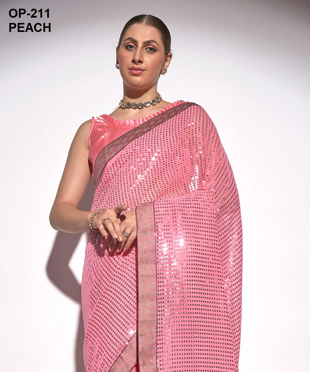 Laxminam Op 211 Peach Georgette Party Wear Saree Wholesale In Delhi